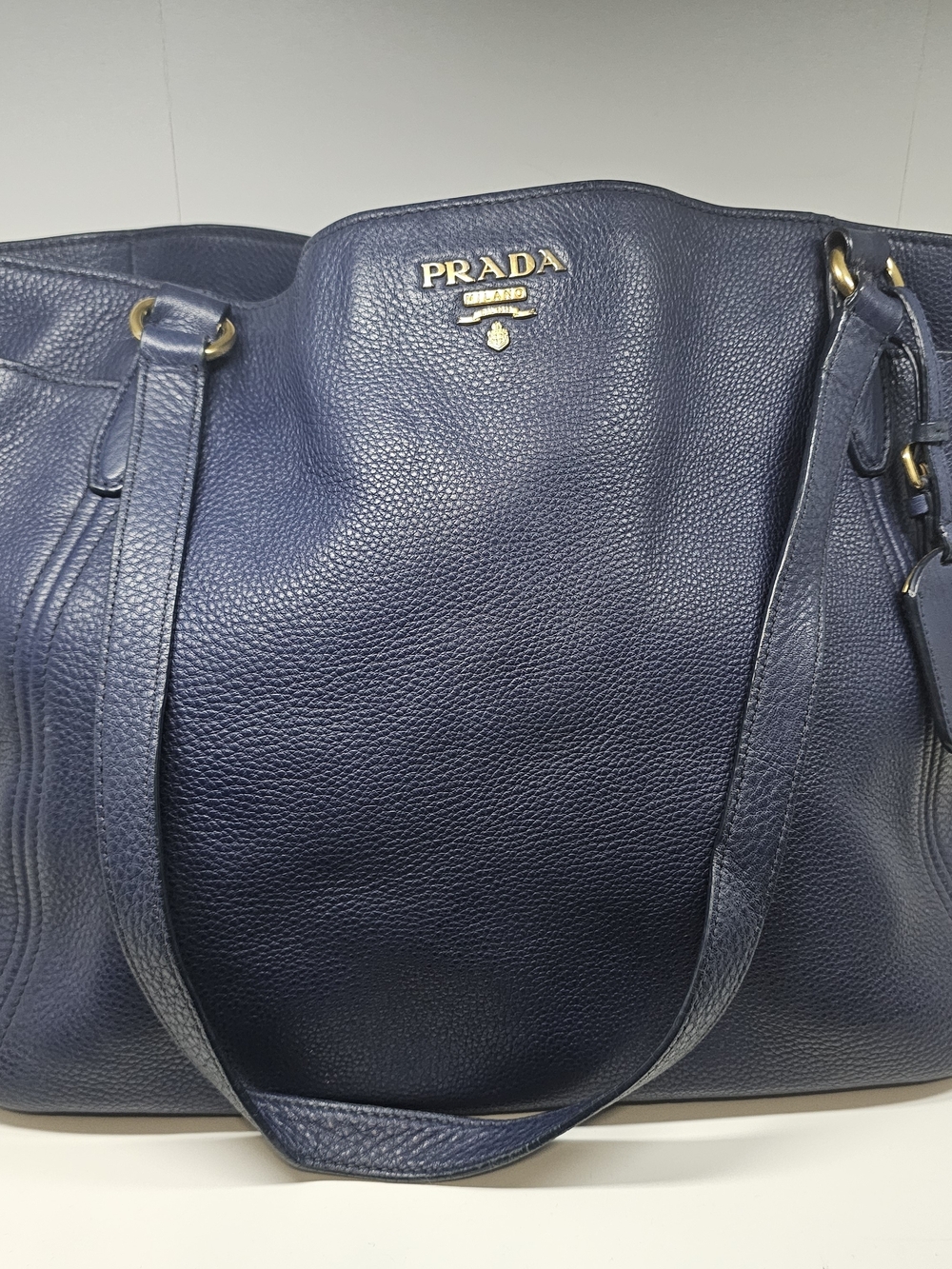 Prada Navy Leather Tote Bag - Classic Designer Shoulder Bag
